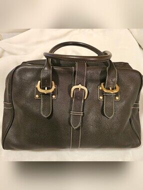 Dooney & Bourke Vintage Large Pebbled Leather Satchel Duffle Brief Gold Hardware